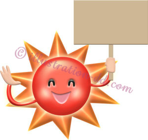 プラカードを持つ太陽の擬人化イラスト