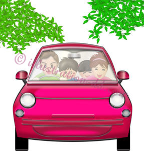 車で出かける家族・春～夏のイラスト