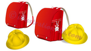 赤いランドセルと黄色い学帽のイラスト