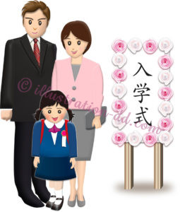 小学校・入学式の親子（女の子）のイラスト