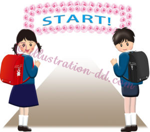 「START!」文字とランドセルの小学生のイラスト