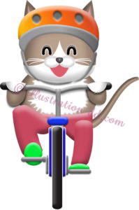 自転車に乗るネコ・正面向きのイラスト