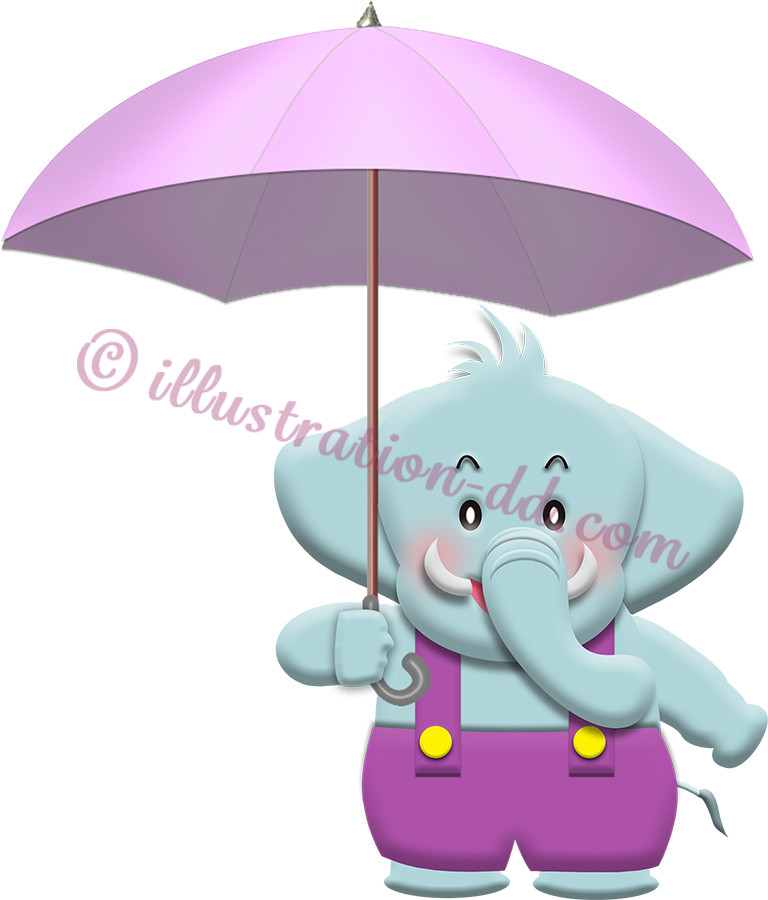 傘をさすゾウのキャラクターの擬人化イラスト