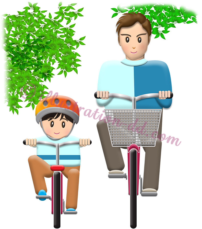 サイクリングする親子（パパと息子）のイラスト